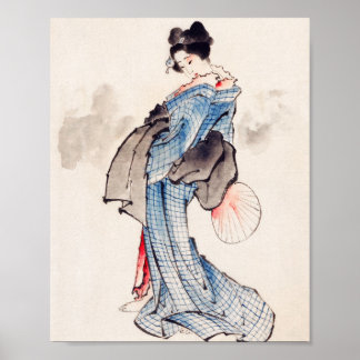 Affiche Femme japonaise en Kimono par Katsushika Hokusai