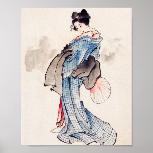 Affiche Femme japonaise en Kimono par Katsushika Hokusai (Devant)
