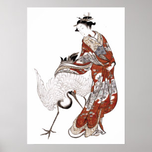 Affiche Femme japonaise et grue (18ème siècle)