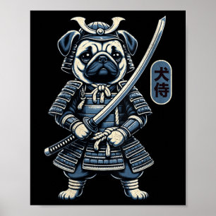 Affiche Femme Japonaise Samurai Dog Tattoo, Chien Carlin K