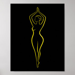 Affiche Femme Jaune Néon Ligne Art Corps Minimaliste Noir