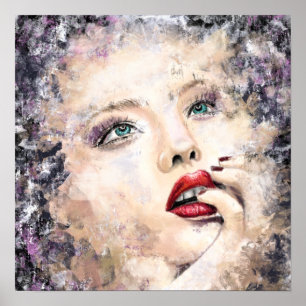 Affiche Femme Jolie aux Yeux Verts Peinture Abstraite Orig
