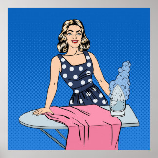 Affiche Femme Linge De Repassage Fille Faire Maison Travai