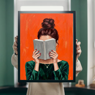 Affiche Femme lisant un livre, peinture à l'huile, décorat