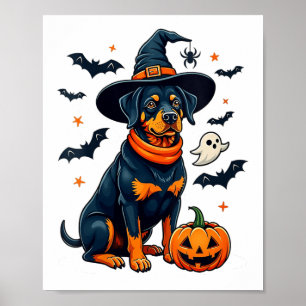 Affiche Femme mignonne Halloween Rottweiler Chien V col _1