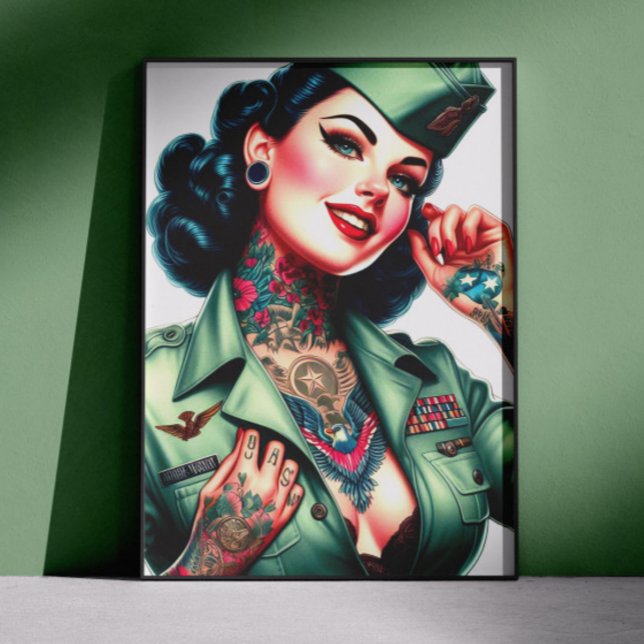 Affiche Femme Militaire Tatouée Vintage (Créateur téléchargé)