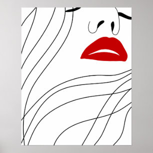Affiche Femme Minimaliste Avec Rouge Lèvres Line Art