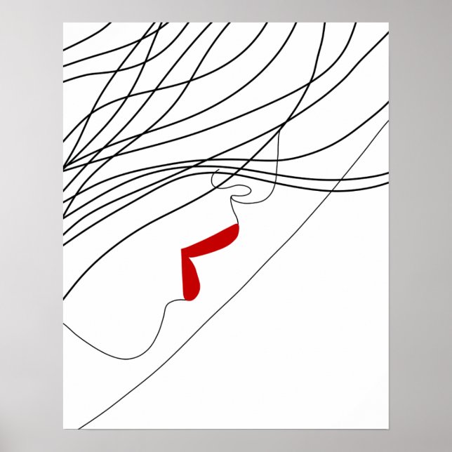 Affiche Femme Minimaliste Avec Rouge Lèvres Line Art (Devant)