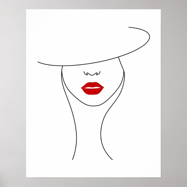 Affiche Femme Moderne En Casquette Avec Rouge Lipstick Lin (Devant)