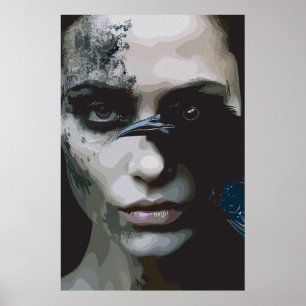 Affiche Femme mystérieuse au corbeau