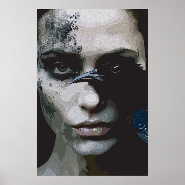 Affiche Femme mystérieuse au corbeau (Devant)