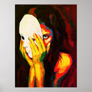 Affiche Femme mystérieuse tenant un masque - Art dramatiqu
