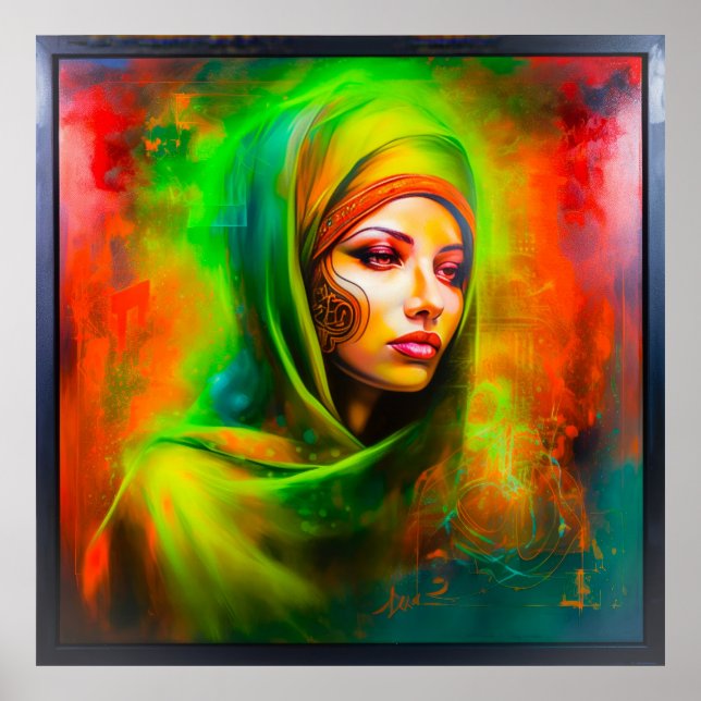 Affiche Femme mystique aux couleurs du néon (Devant)