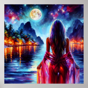 Affiche Femme mystique sous l'art des reflets de la pleine