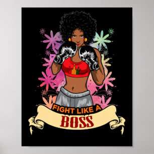 Affiche Femme Noire Autonomisée Boxe Magie Kickboxing Fill