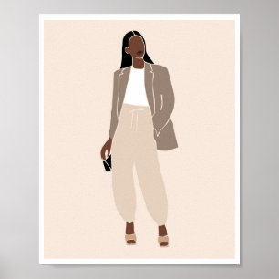 Affiche Femme noire Boho Blazer Taupe Tenue neutre Art