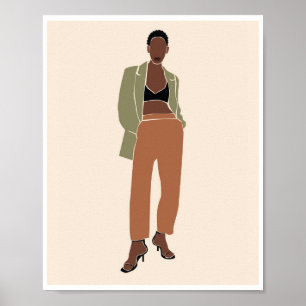 Affiche Femme noire boho Blazer vert olive Art de mode