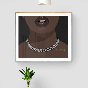 Affiche Femme noire Esthétique avec argent (bijoux) Grillz