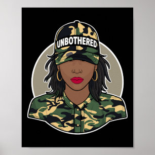 Affiche Femme noire imperturbable Mélanine Locs Camo Noir