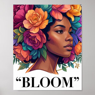 Affiche Femme noire inspirante Fleurir Afro Floral