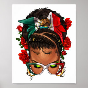 Affiche Femme noire mexicaine Messy Bun Cinco De Mayo Fies