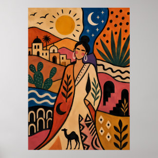 Affiche Femme Oasis Marocain Jour et Nuit