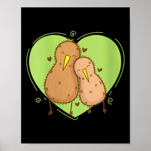 Affiche Femme Oiseau Kiwi est amoureux du fruit Kiwi Anima