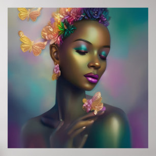Affiche Femme Papillon Arc-en-ciel Magique Africain