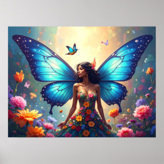 Affiche Femme papillon bleu