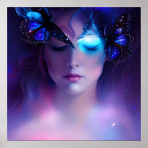 Affiche Femme papillon bleu
