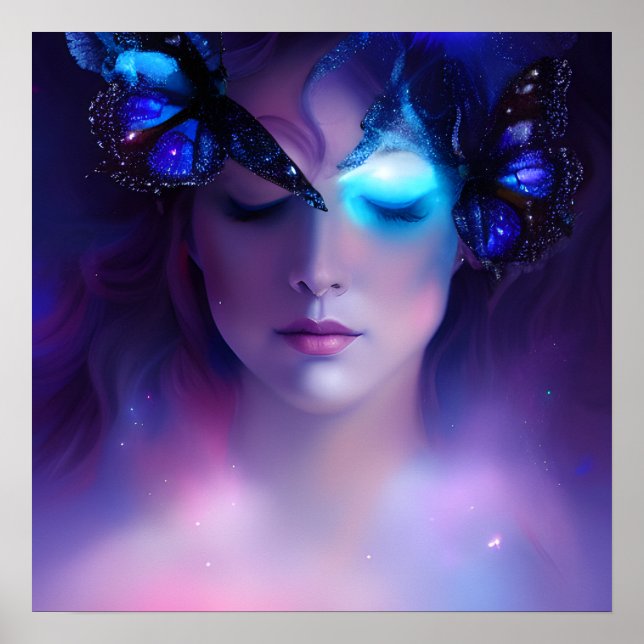 Affiche Femme papillon bleu (Devant)