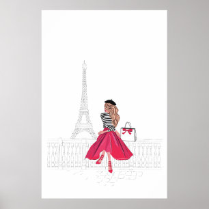 Affiche Femme parisienne devant la Tour Eiffel, Paris