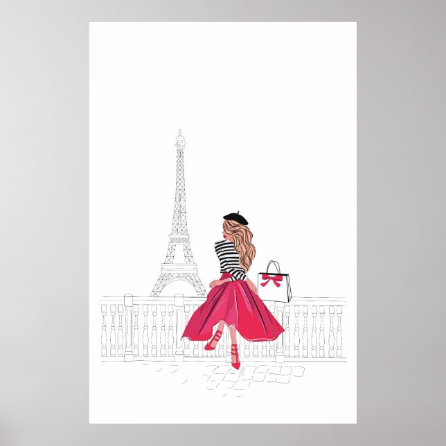 Affiche Femme parisienne devant la Tour Eiffel, Paris (Devant)