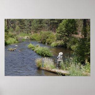 Affiche Femme pêchant à la mouche sur la rivière Metolius,