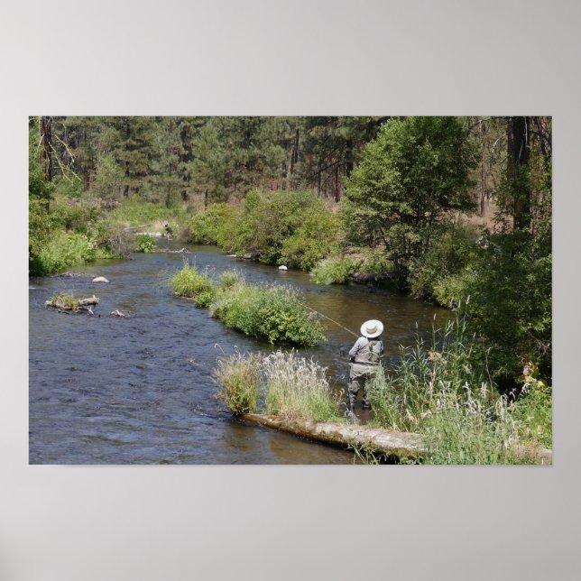 Affiche Femme pêchant à la mouche sur la rivière Metolius, (Devant)