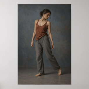 Affiche Femme pieds nus en haut rouille et pantalon gris F