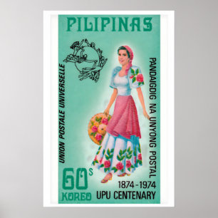 Affiche Femme Pilipinas Années 60-70 Timbre-Poste - Vintag