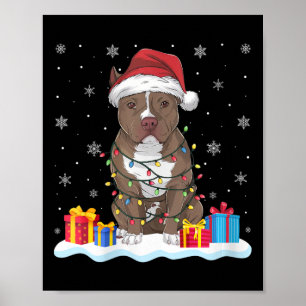 Affiche Femme Pitbull Chien Santa Hat Arbre de Noël Lumièr