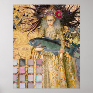 Affiche Femme Poisson Vintage Gothique Classique