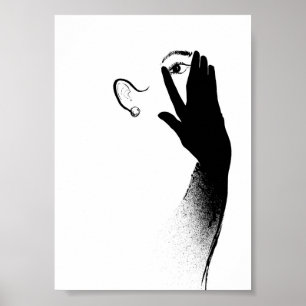 Affiche Femme Portant le Gant Noir Minimaliste Vintage