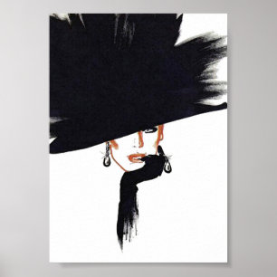 Affiche Femme portant un grand Casquette noir minimaliste
