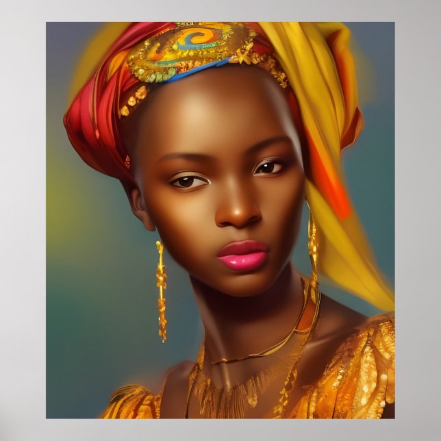 Affiche Femme princesse africaine 6 bijoux en or (Devant)