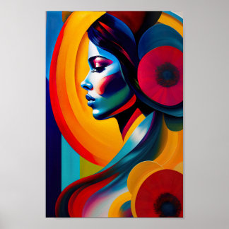 Affiche Femme psychédélique colorée Face AI Art généré