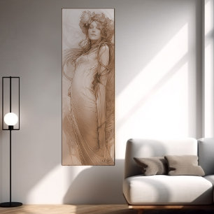 Affiche Femme Red Crayon Study Alphonse Mucha Belle Epoche