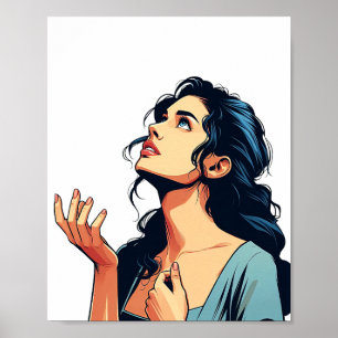 Affiche Femme Regarder prier Dieu illustration art