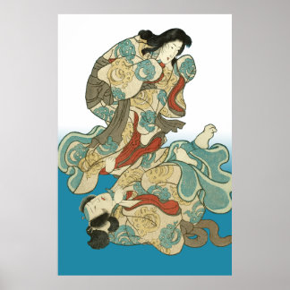 Affiche Femme-renard et homme-renard Kuniyoshi - Asukai Ma