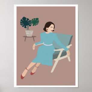 Affiche Femme Rétro Chaise Armchair Monstera Art en Robe B
