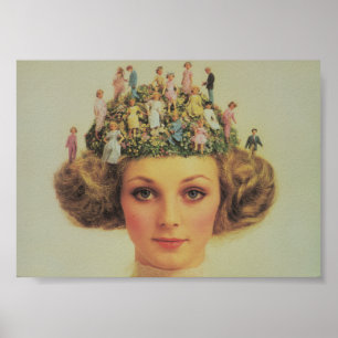 Affiche Femme Rétro Cheveux Surréaliste Avec Des Personnes