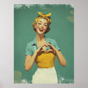 Affiche Femme Rétro Envoyant de l'Amour