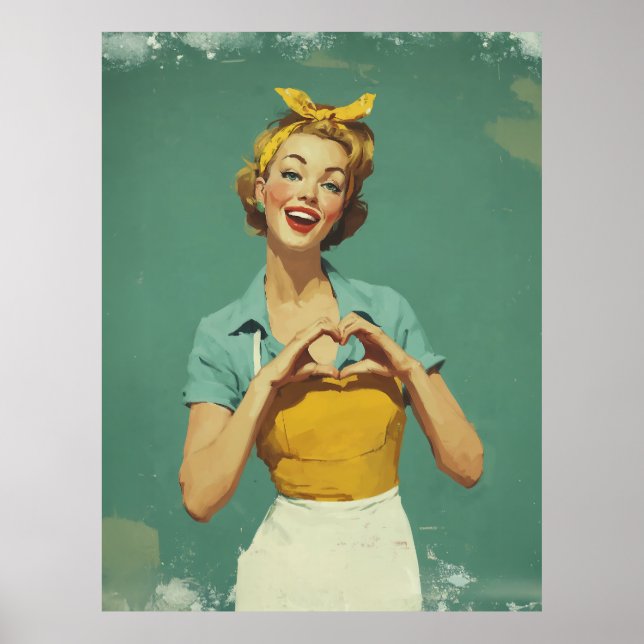 Affiche Femme Rétro Envoyant de l'Amour (Devant)